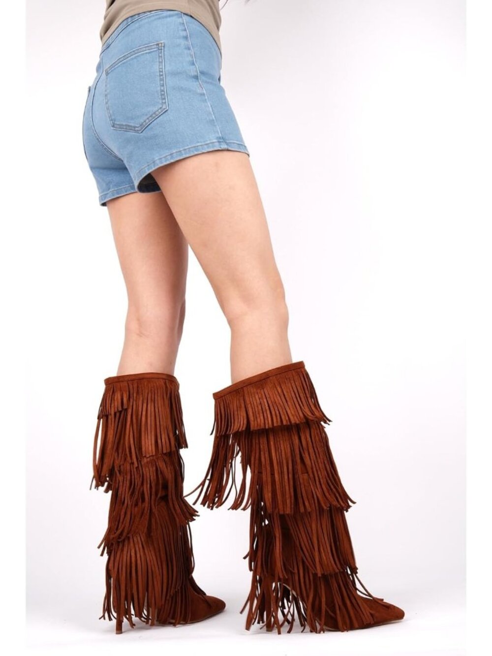 Women's Brown Faux Suede Pointed Toe Stylish Sequins Winter Stiletto Bootie - Picture 5 of 6